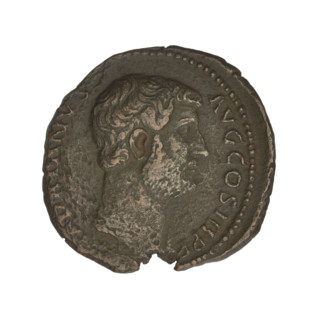 Hadrian (76–138; Roman emperor 117–138). Obverse: head of Hadrian in laurel wreath facing right;