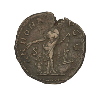 Hadrian (76–138; Roman emperor 117–138). Obverse: head of Hadrian in laurel wreath facing right;