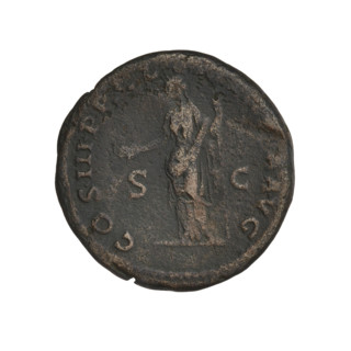 Hadrian (76–138; Roman emperor 117–138). Obverse: head of Hadrian in laurel wreath facing right;