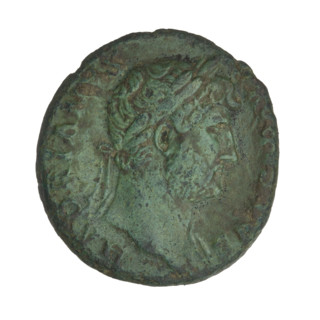 Hadrian (76–138; Roman emperor 117–138). Obverse: Bust of Hadrian with laurel wreath facing right;