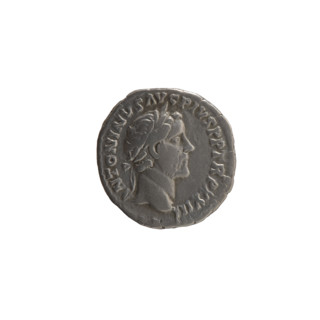 Denarius of Antoninus Pius (86–161; Roman emperor 138–161). Obverse: head of Antoninus Pius in a