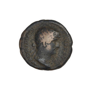 Quarter coin of Hadrian (76–138), Roman emperor (reigned 117–138). Obverse: bust of Hadrian facing
