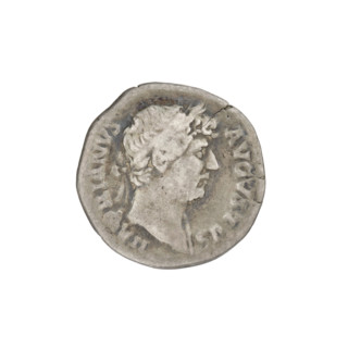 Denarius of Hadrian (76–138; Roman emperor 117–138). Obverse: head of Hadrian in laurel wreath