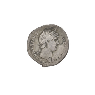 Denarius of Hadrian (76–138; Roman emperor 117–138). Obverse: head of Hadrian in a laurel wreath
