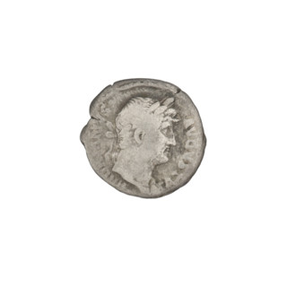 Denarius of Hadrian (76–138; Roman emperor 117–138). Obverse: head of Hadrian in laurel wreath
