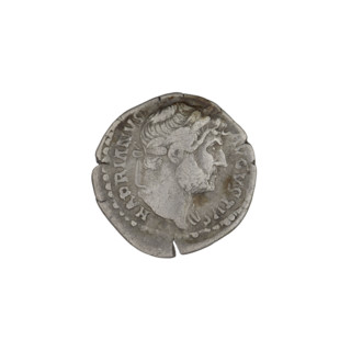 Denarius of Hadrian (76–138; Roman emperor 117–138). Obverse: head of Hadrian with laurel wreath