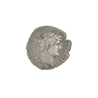 Denarius of Hadrian (76–138; Roman emperor 117–138). Obverse: head of Hadrian in laurel wreath