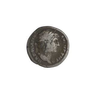Denarius of Hadrian (76–138; Roman emperor 117–138). Obverse: head of Hadrian in laurel wreath