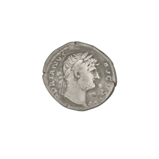 Denarius of Hadrian (76–138 CE; Roman emperor 117–138). Obverse: head of Hadrian facing right