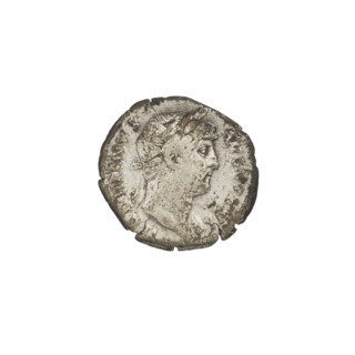 Denarius of Hadrian (76–138; Roman emperor 117–138). Obverse: head of Hadrian in laurel wreath