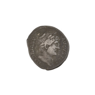 Denarius of Hadrian (76–138; Roman emperor 117–138). Obverse: head of Hadrian in laurel wreath