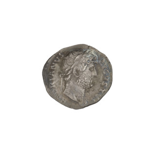 Denarius of Hadrian (r. 117–138). Obverse: laureate head of Hadrian facing right; rim inscription