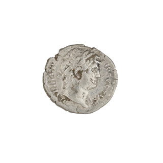 Denarius; Hadrian (76–138; Roman emperor 117–138). Obverse: head of Hadrian in laurel wreath facing
