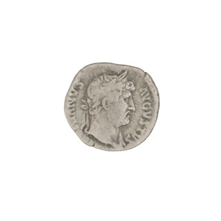 Denarius of Hadrian (76–138; Roman emperor 117–138). Obverse: head of Hadrian in laurel wreath