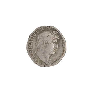 Denarius of Hadrian (76–138; Roman emperor 117–138). Obverse: head of Hadrian in laurel wreath