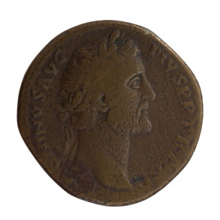 Sestertius, Antoninus Pius (86–161; Roman emperor 138–161) — issuer. Obverse: Head of Antoninus