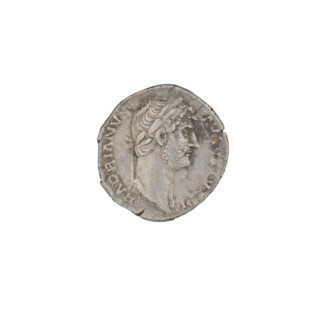 Denarius of Hadrian (76–138; Roman emperor 117–138). Obverse: head of Hadrian in laurel wreath