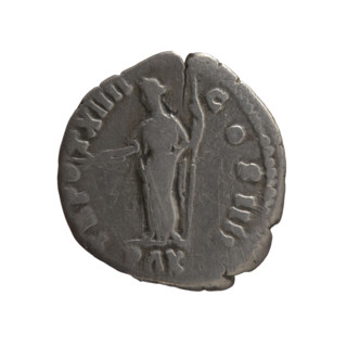 Denarius of Antoninus Pius (86–161; Roman emperor 138–161). Obverse: head of Antoninus Pius in a