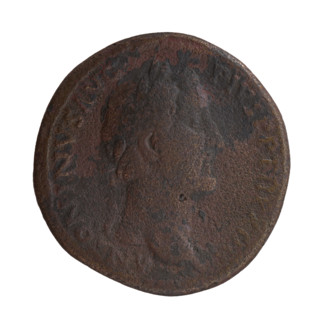 Sestertius, Antoninus Pius (86–161; Roman emperor 138–161). Obverse: Head of Antoninus Pius in a