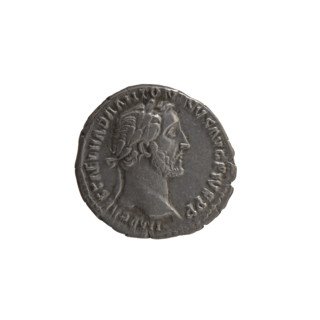Denarius of Antoninus Pius (86–161; Roman emperor 138–161). Obverse: head of the emperor in a
