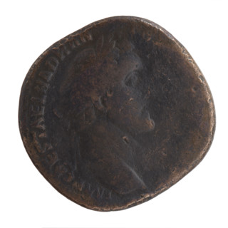 Sestertius, Antoninus Pius (86–161; Roman emperor 138–161), issuer. Obverse: Head of Antoninus Pius