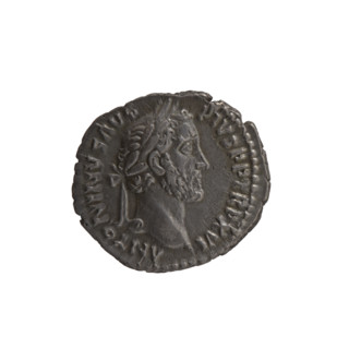 Denarius of Antoninus Pius (86–161; Roman emperor 138–161). Obverse: Head of Antoninus Pius in a
