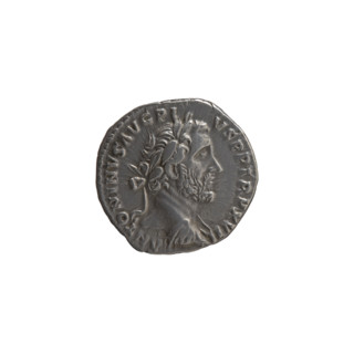 Denarius of Antoninus Pius (86–161; Roman emperor 138–161). Obverse: Head of the emperor in a
