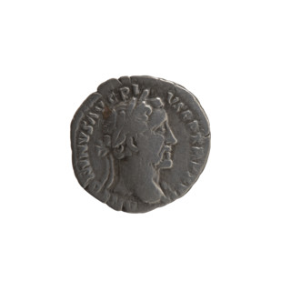 Denarius of Antoninus Pius (86–161; Roman emperor 138–161). Obverse: Head of Antoninus Pius in a