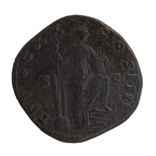 Sestertius, Antoninus Pius (86–161; Roman emperor 138–161), issuer. Obverse: Head of the emperor in