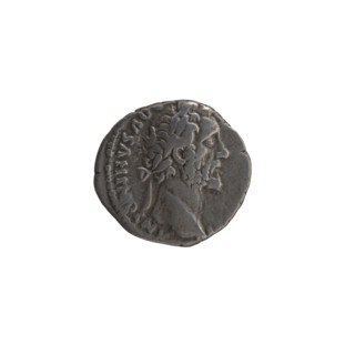 Denarius of Antoninus Pius (86–161; Roman emperor 138–161). Obverse: Head of the emperor in a