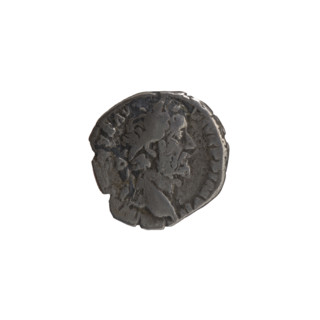 Denarius of Antoninus Pius (86–161; Roman emperor 138–161). Obverse: Head of the emperor in a
