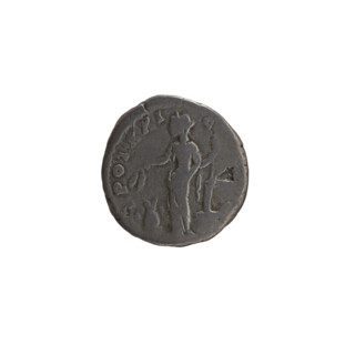 Denarius of Antoninus Pius (86–161; Roman emperor 138–161). Obverse: Head of the emperor in a