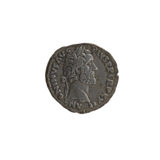 Denarius of Antoninus Pius (86–161; Roman emperor 138–161), 158–159. Obverse: Head of the emperor