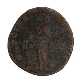 Sestertius, Antoninus Pius (86–161; Roman emperor 138–161), struck 157–158. Obverse: head of