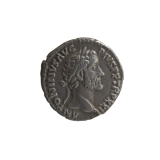 Denarius of Antoninus Pius (86–161; Roman emperor 138–161). Obverse: Head of Antoninus Pius with