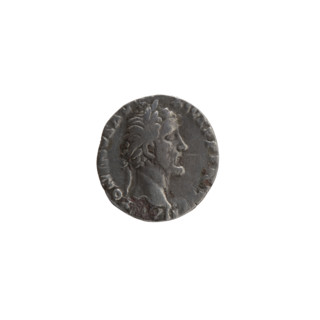 Denarius of Antoninus Pius (86–161; Roman emperor 138–161). Obverse: Head of Antoninus Pius with a