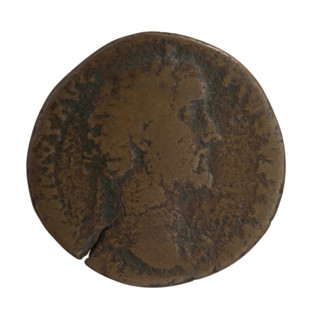 Sestertius of Antoninus Pius (86–161; Roman emperor 138–161). Obverse: head of the emperor in a