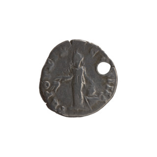 Denarius (with a hole), Antoninus Pius (86–161; Roman emperor 138–161), issuer: Antoninus Pius.