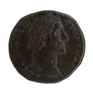 Sestertius, Antoninus Pius (86–161; Roman emperor 138–161), personifications, iconography: head of