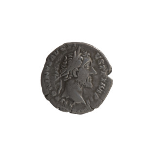 Denarius of Antoninus Pius (86–161; Roman emperor 138–161). Obverse: Head of the emperor in a