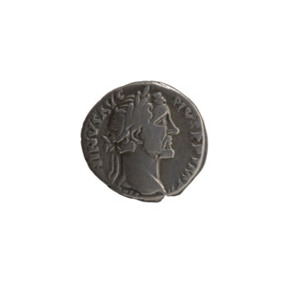 Denarius of Antoninus Pius (86–161; Roman emperor 138–161). Obverse: Head of Antoninus Pius in a