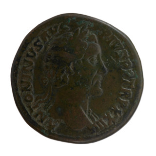 Sestertius, Antoninus Pius (86–161; Roman emperor 138–161) — obverse: bust of Antoninus Pius with a
