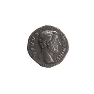 Denarius, posthumous issue after Antoninus Pius (86–161) showing head of Antoninus Pius bare to