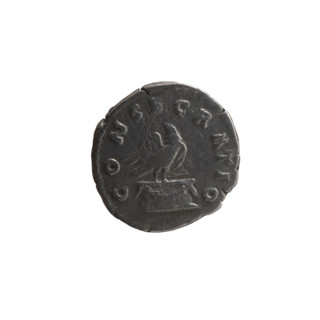 Denarius, after 161 CE. Obverse: Head of Antoninus Pius without a covering facing right,