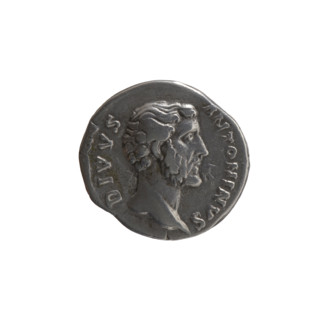 Denarius; obverse: head of Antoninus Pius bare to the right, inscription 'DIVVS ANTONINVS' around;