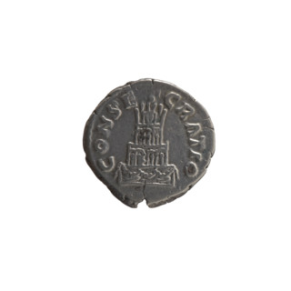 Denarius, after 161 CE. Obverse: head of Antoninus Pius bare, facing right, legend 'DI, VS