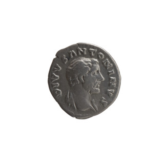 Denarius; obverse: Head of Antoninus Pius without a covering, with drapery on the left shoulder,