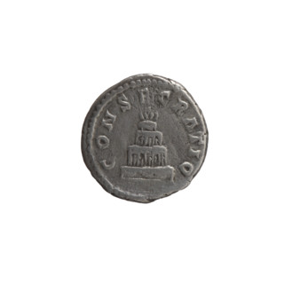 Denarius, after 161 CE. Obverse: Head of Antoninus Pius bare, with drapery on the left shoulder,