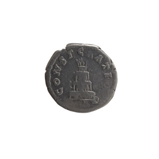 Denarius, after 161 CE. Obverse: head of Antoninus Pius without a covering, with drapery on the