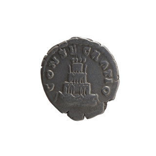 Denarius; obverse: head of Antoninus Pius without a covering, with drapery on the left shoulder,